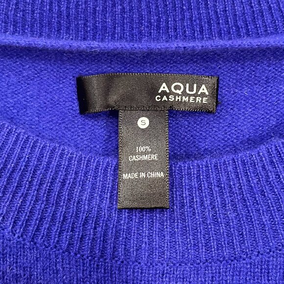 EUC Aqua 100% Cashmere Rolled Trim Crewneck Sweater Violet Blue Small - Picture 5 of 6
